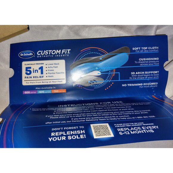 Dr. Scholl's Custom Fit Comfort Insoles Full Length 640 Orthotics Arch Support - Picture 6 of 6